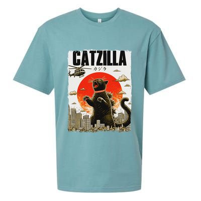 Catzilla Funny Cat Lover Kitten Catzilla Cat Japanese Art Sueded Cloud Jersey T-Shirt