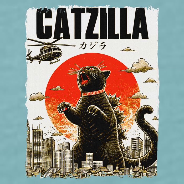 Catzilla Funny Cat Lover Kitten Catzilla Cat Japanese Art Sueded Cloud Jersey T-Shirt