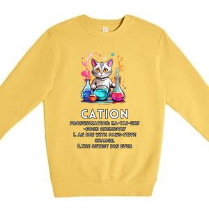 Cation Funny Chemistry Humor Science Teacher Cat Pun Meaningful Gift Premium Crewneck Sweatshirt