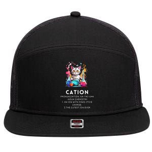 Cation Funny Chemistry Humor Science Teacher Cat Pun Meaningful Gift 7 Panel Mesh Trucker Snapback Hat