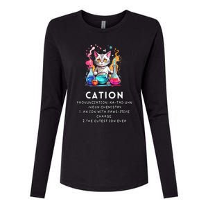 Cation Funny Chemistry Humor Science Teacher Cat Pun Meaningful Gift Womens Cotton Relaxed Long Sleeve T-Shirt