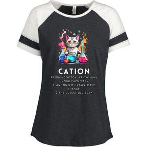 Cation Funny Chemistry Humor Science Teacher Cat Pun Meaningful Gift Enza Ladies Jersey Colorblock Tee