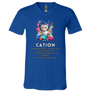 Cation Funny Chemistry Humor Science Teacher Cat Pun Meaningful Gift V-Neck T-Shirt