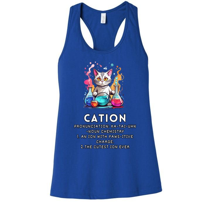 Cation Funny Chemistry Humor Science Teacher Cat Pun Meaningful Gift Women's Racerback Tank