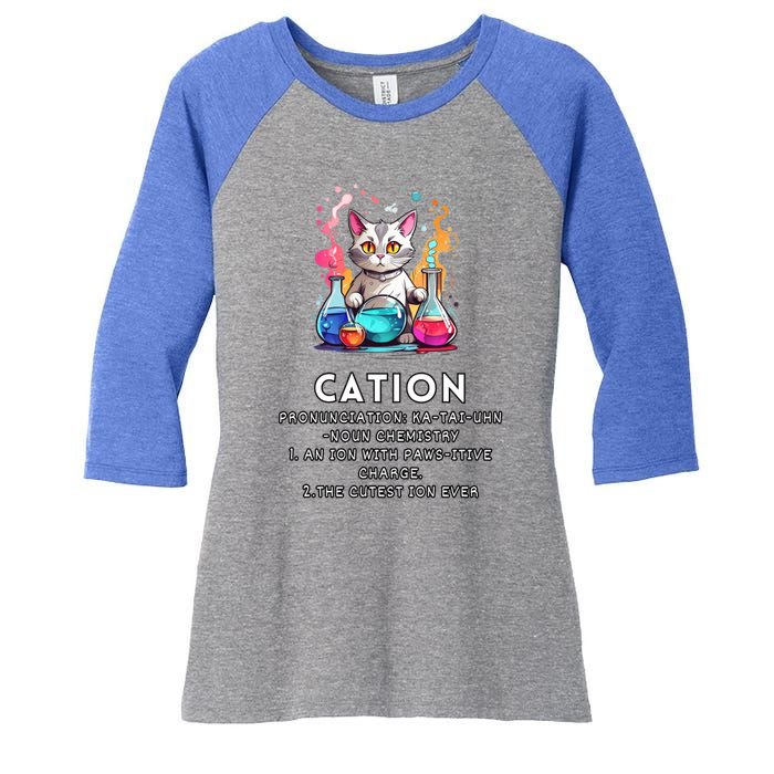 Cation Funny Chemistry Humor Science Teacher Cat Pun Meaningful Gift Women's Tri-Blend 3/4-Sleeve Raglan Shirt