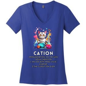 Cation Funny Chemistry Humor Science Teacher Cat Pun Meaningful Gift Women's V-Neck T-Shirt