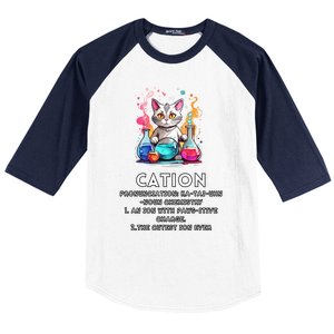 Cation Funny Chemistry Humor Science Teacher Cat Pun Meaningful Gift Baseball Sleeve Shirt