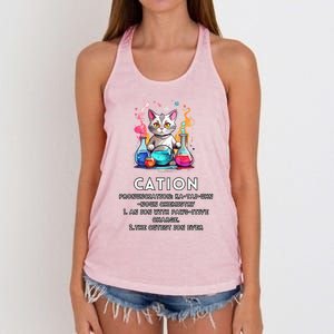 Cation Funny Chemistry Humor Science Teacher Cat Pun Meaningful Gift Women's Knotted Racerback Tank