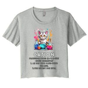 Cation Funny Chemistry Humor Science Teacher Cat Pun Meaningful Gift Women's Crop Top Tee