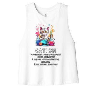 Cation Funny Chemistry Humor Science Teacher Cat Pun Meaningful Gift Women's Racerback Cropped Tank