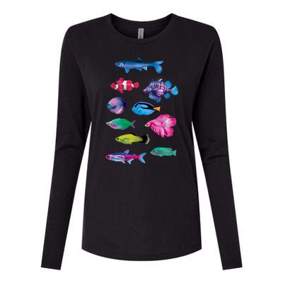 Colorful Fishes Womens Cotton Relaxed Long Sleeve T-Shirt