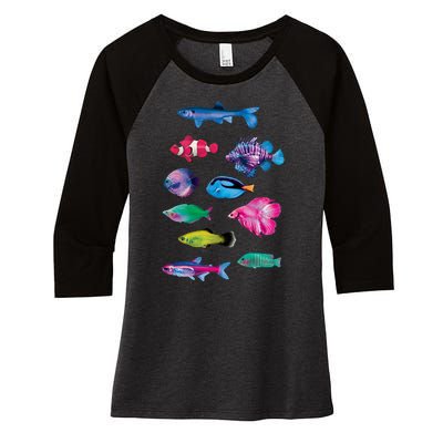 Colorful Fishes Women's Tri-Blend 3/4-Sleeve Raglan Shirt