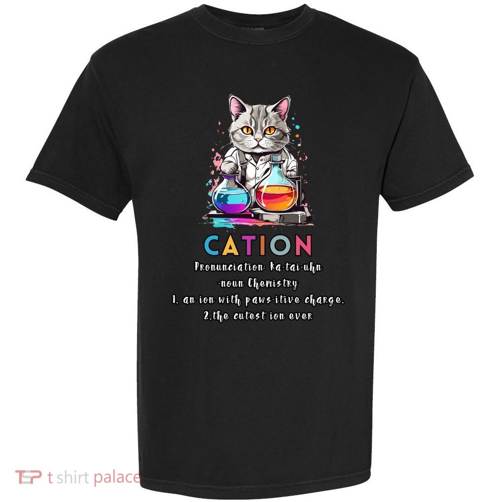 Cation Funny Chemistry Humor Science Teacher Cat Pun Gift Garment-Dyed Heavyweight T-Shirt
