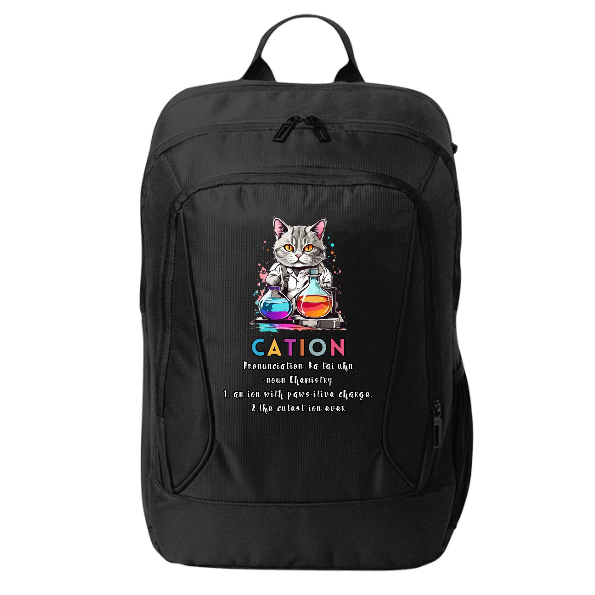 Cation Funny Chemistry Humor Science Teacher Cat Pun Gift City Backpack