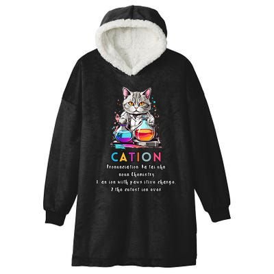 Cation Funny Chemistry Humor Science Teacher Cat Pun Gift Hooded Wearable Blanket