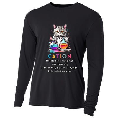 Cation Funny Chemistry Humor Science Teacher Cat Pun Gift Cooling Performance Long Sleeve Crew
