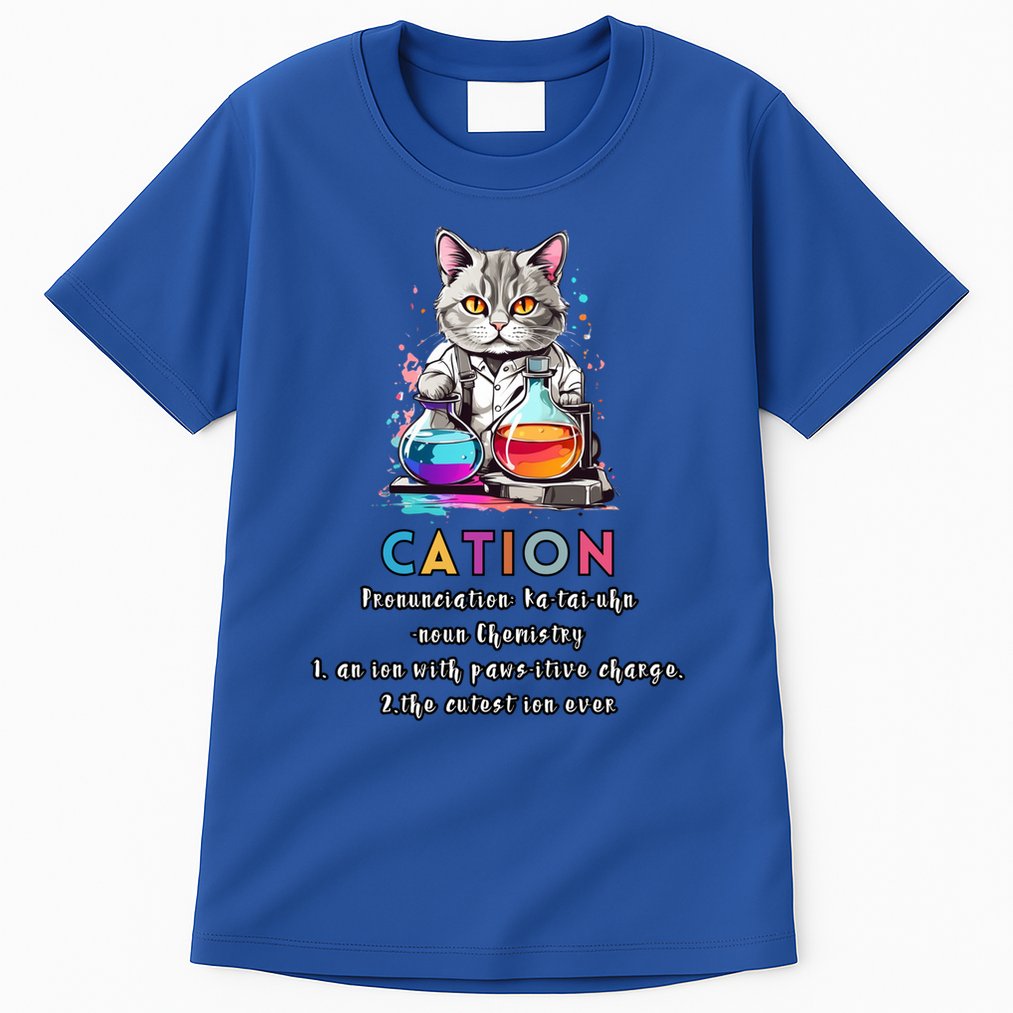 Cation Funny Chemistry Humor Science Teacher Cat Pun Gift Tall T-Shirt