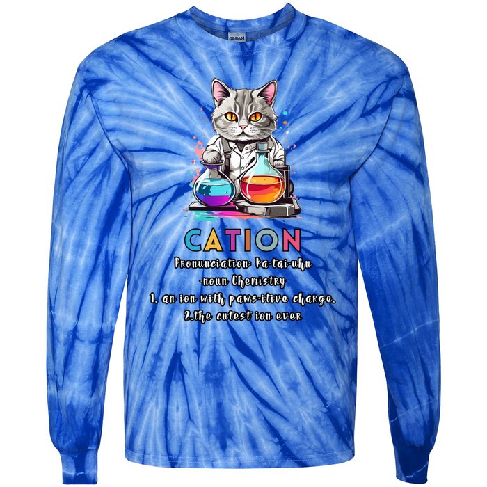 Cation Funny Chemistry Humor Science Teacher Cat Pun Gift Tie-Dye Long Sleeve Shirt