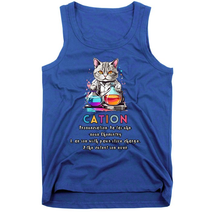 Cation Funny Chemistry Humor Science Teacher Cat Pun Gift Tank Top