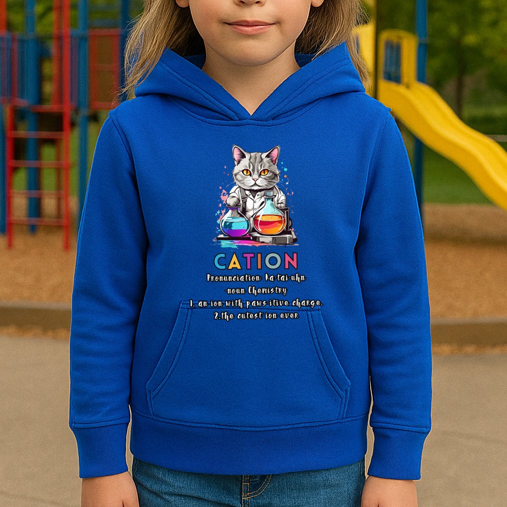 Cation Funny Chemistry Humor Science Teacher Cat Pun Gift Kids Hoodie