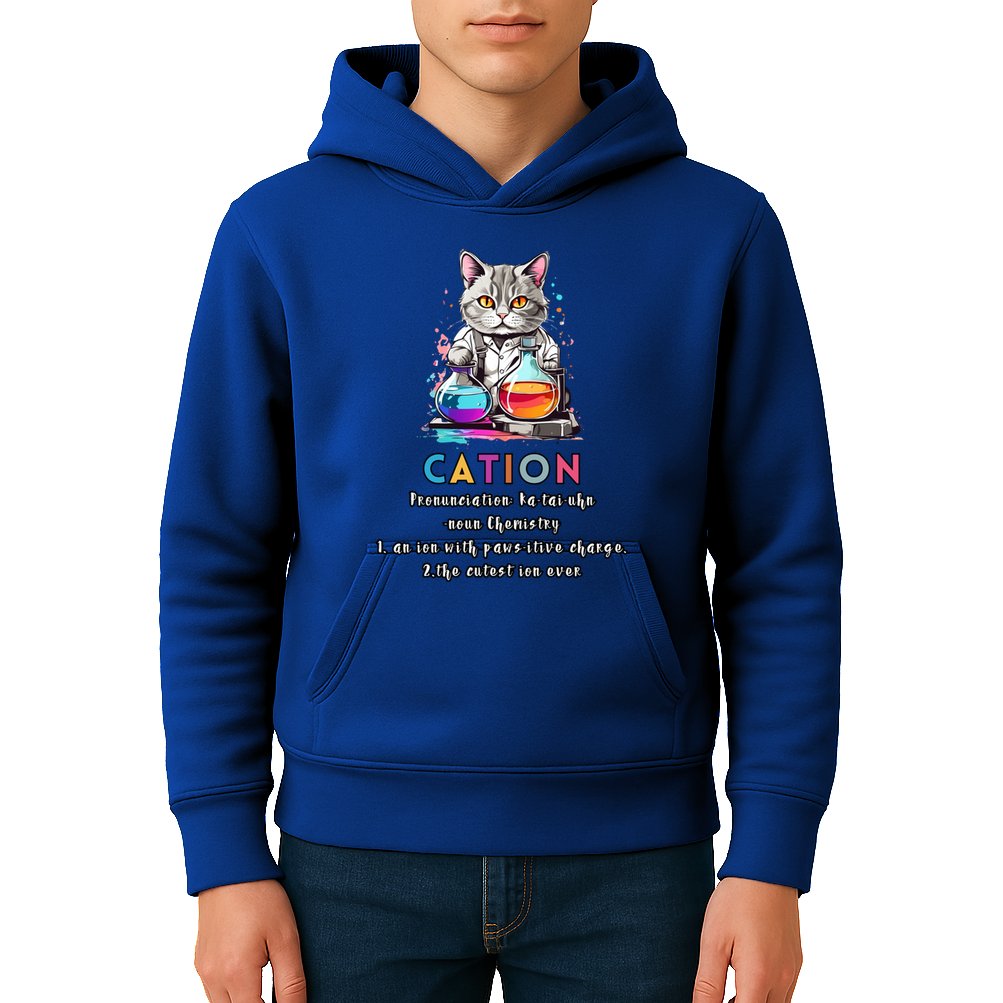 Cation Funny Chemistry Humor Science Teacher Cat Pun Gift Kids Hoodie