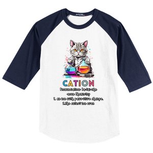 Cation Funny Chemistry Humor Science Teacher Cat Pun Gift Baseball Sleeve Shirt