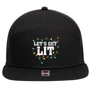 Christmas Funny Cute LetS Get Lit Xmas Cool Gift 7 Panel Mesh Trucker Snapback Hat