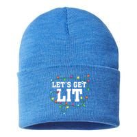 Christmas Funny Cute LetS Get Lit Xmas Cool Gift Sustainable Knit Beanie