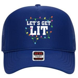 Christmas Funny Cute LetS Get Lit Xmas Cool Gift High Crown Mesh Back Trucker Hat