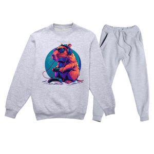 Capybara Funny Capybara Rodent & Video Games Lover Premium Crewneck Sweatsuit Set