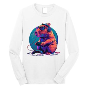 Capybara Funny Capybara Rodent & Video Games Lover Long Sleeve Shirt