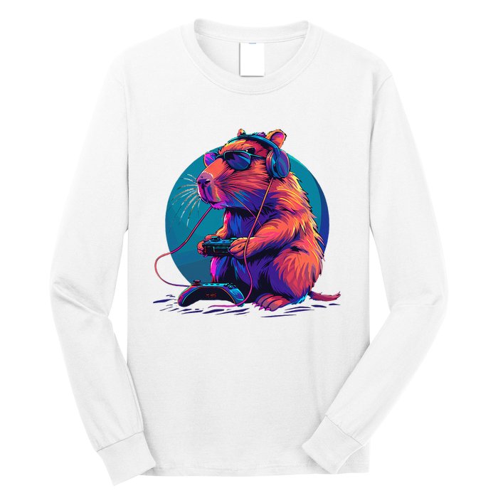 Capybara Funny Capybara Rodent & Video Games Lover Long Sleeve Shirt