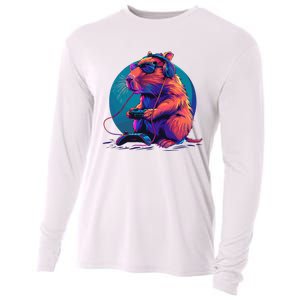 Capybara Funny Capybara Rodent & Video Games Lover Cooling Performance Long Sleeve Crew