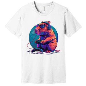 Capybara Funny Capybara Rodent & Video Games Lover Premium T-Shirt