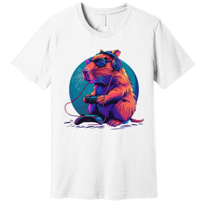 Capybara Funny Capybara Rodent & Video Games Lover Premium T-Shirt