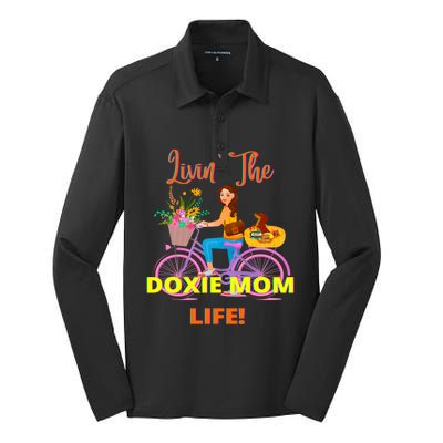 Cute Funny Casual Dachshund Livin The Doxie Mom Life Dog Fun Gift Silk Touch Performance Long Sleeve Polo