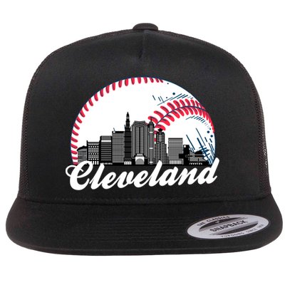 Cute Funny Cleveland Baseball Skyline Retro Flat Bill Trucker Hat