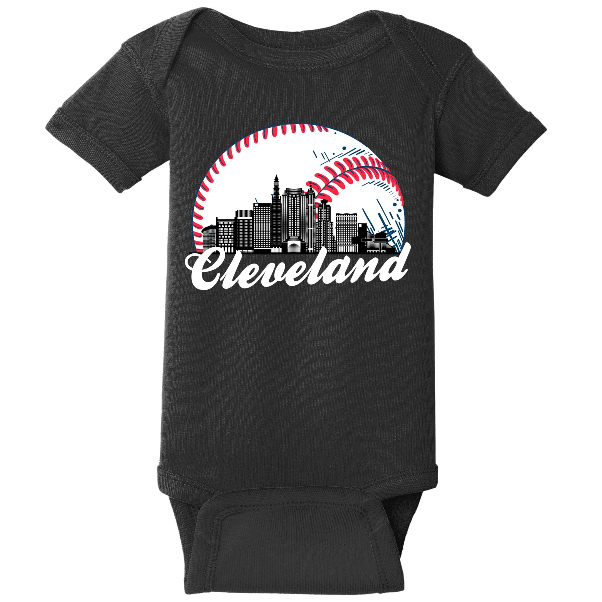 Cute Funny Cleveland Baseball Skyline Retro Baby Bodysuit