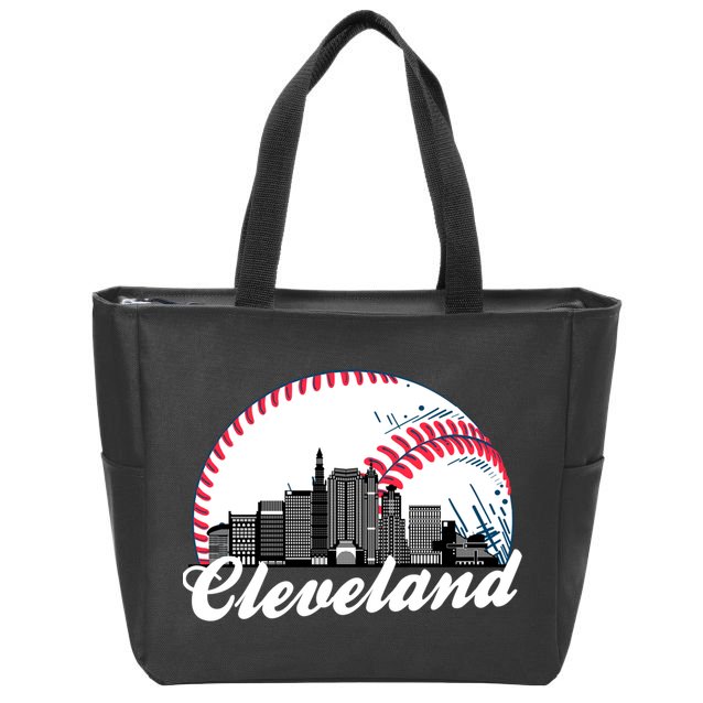 Cute Funny Cleveland Baseball Skyline Retro Zip Tote Bag