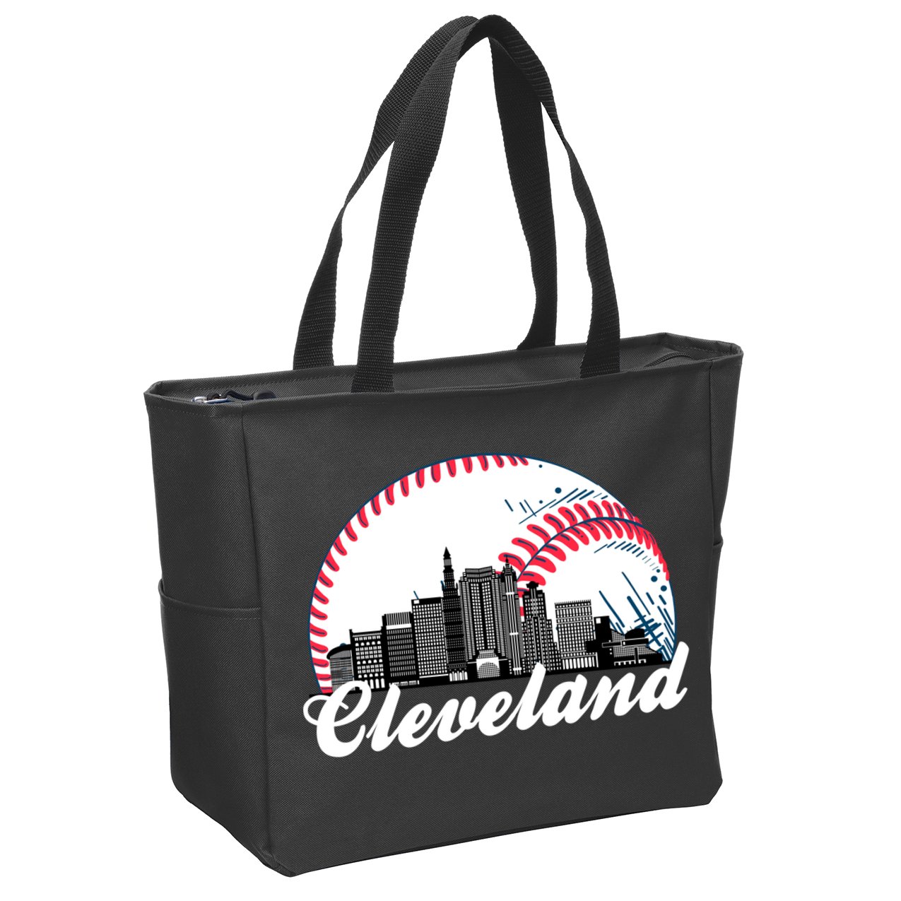 Cute Funny Cleveland Baseball Skyline Retro Zip Tote Bag