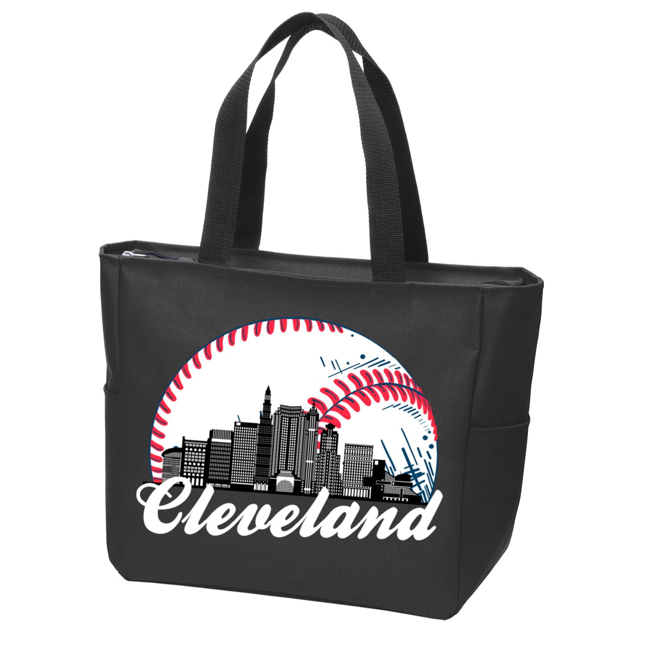 Cute Funny Cleveland Baseball Skyline Retro Zip Tote Bag