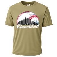 Cute Funny Cleveland Baseball Skyline Retro Cooling Performance Crew T-Shirt