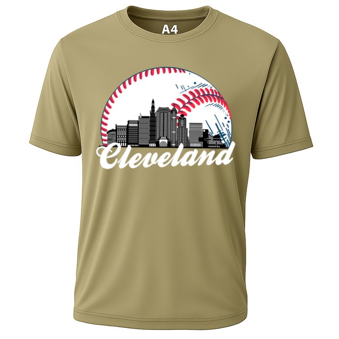 Cute Funny Cleveland Baseball Skyline Retro Cooling Performance Crew T-Shirt