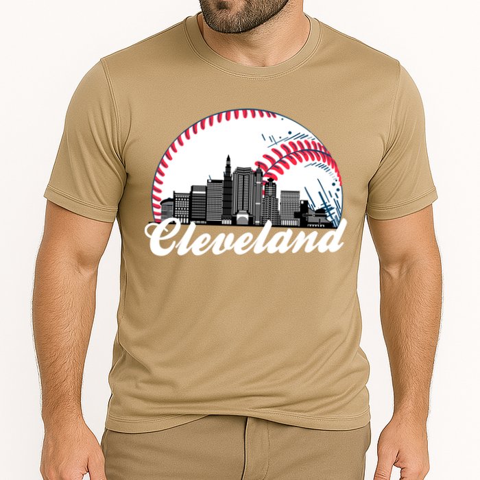 Cute Funny Cleveland Baseball Skyline Retro Cooling Performance Crew T-Shirt