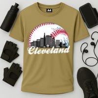 Cute Funny Cleveland Baseball Skyline Retro Cooling Performance Crew T-Shirt