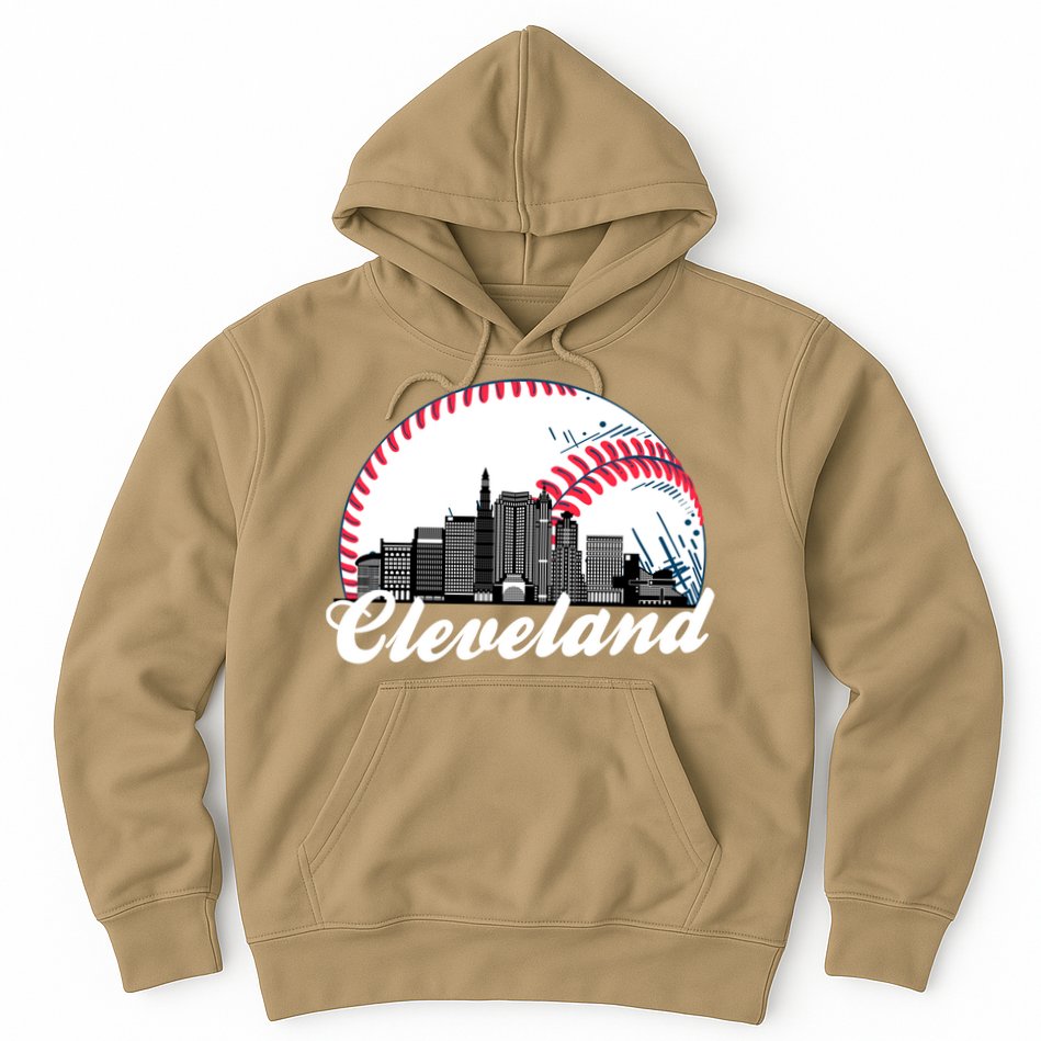 Cute Funny Cleveland Baseball Skyline Retro Hoodie