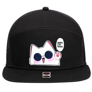 Cute Funny Cat Anime Meme Nah Id Win Gojo Cat 7 Panel Mesh Trucker Snapback Hat