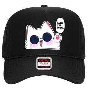 Cute Funny Cat Anime Meme Nah Id Win Gojo Cat High Crown Mesh Back Trucker Hat