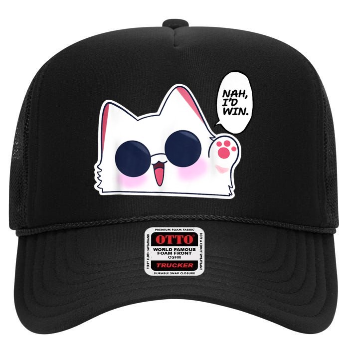 Cute Funny Cat Anime Meme Nah Id Win Gojo Cat High Crown Mesh Back Trucker Hat