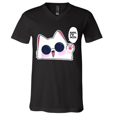 Cute Funny Cat Anime Meme Nah Id Win Gojo Cat V-Neck T-Shirt